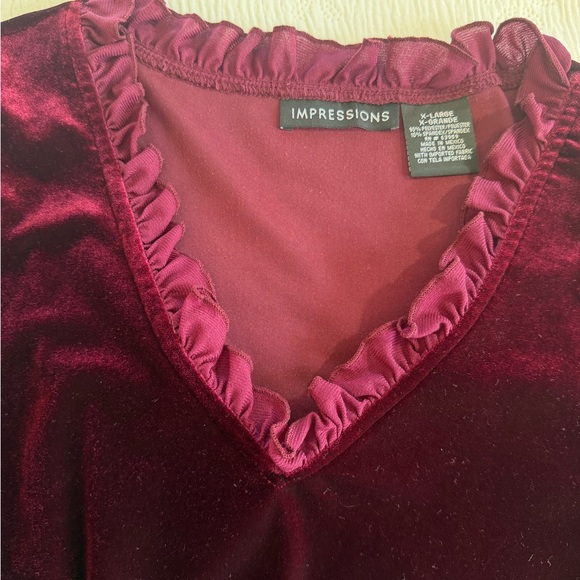 Long sleeve velvet top ruffles burgundy size XL - Picture 4 of 12